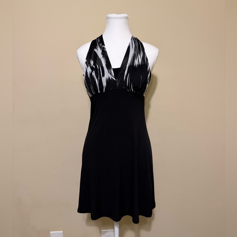 HeartSoul Black White Mesh Halter Mini Dress Women’s Small Y2K Party Tie Chic